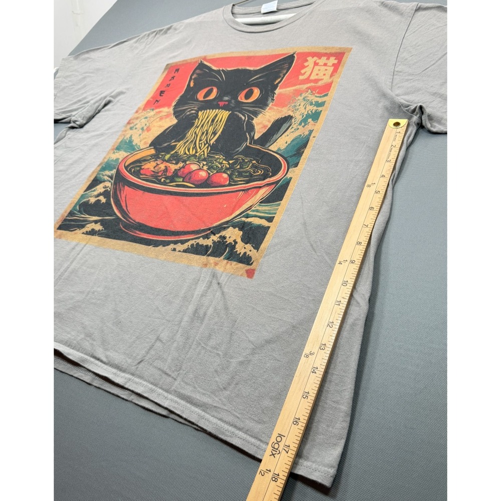 Port & Company Black Cat Ramen Graphic T Shirt Grey Anime Japanese Wave Mens 2XL - Picture 3 of 11
